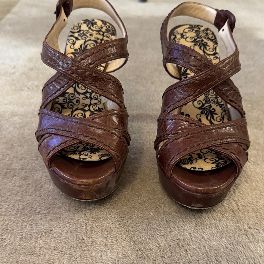 Prada Brown Strappy Leather Heels 36.5 - Picture 11 of 13